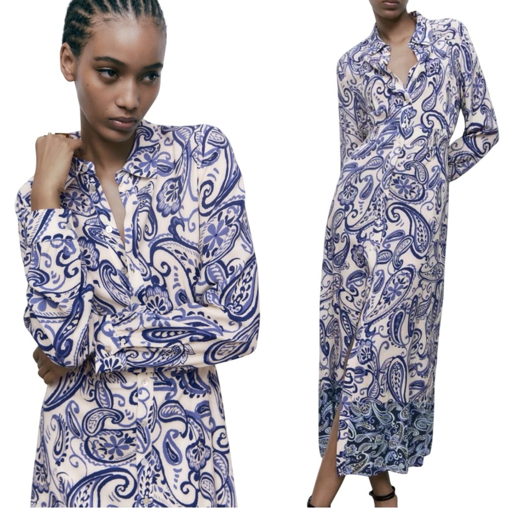 Zara Blue Paisley Long Sleeve Sundress